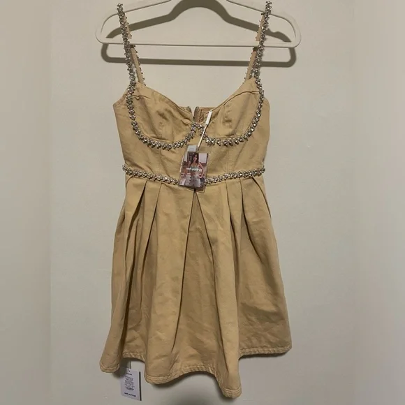 Self Portrait Beige Denim Mini Dress